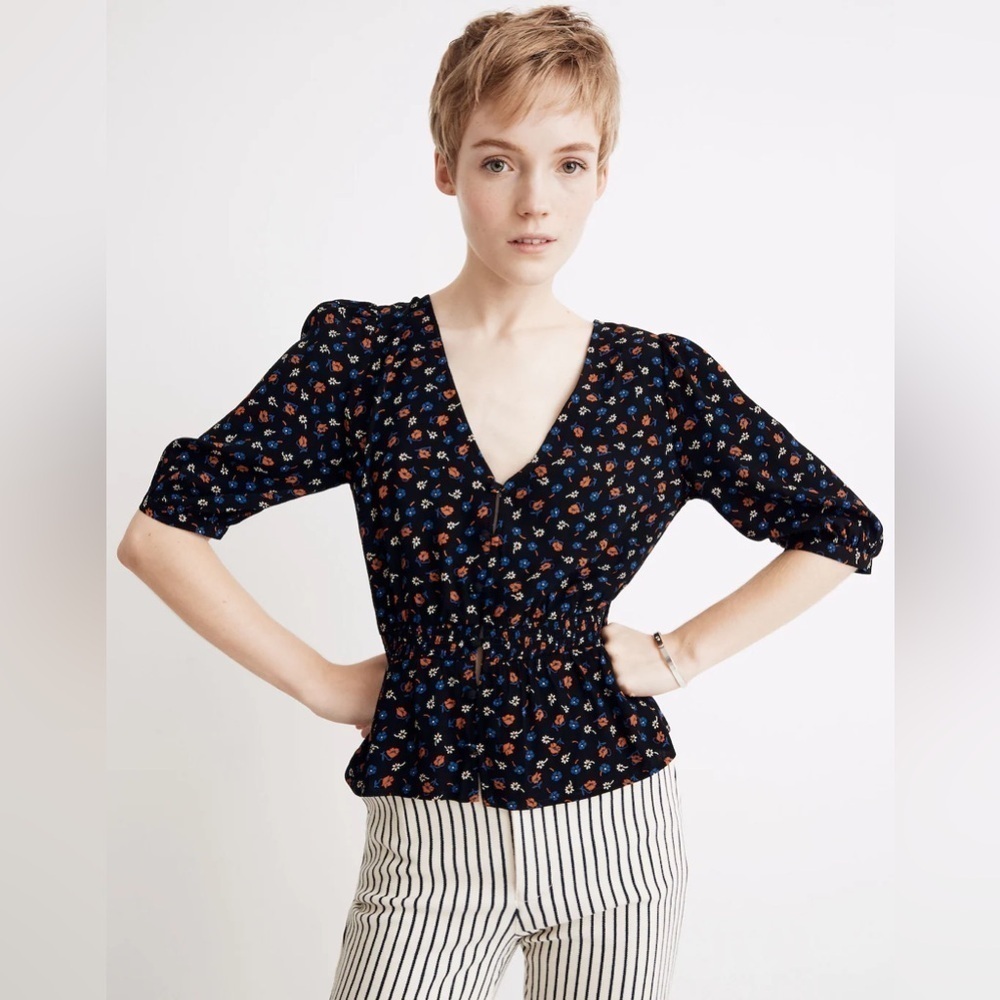 Madewell Smocked-Waist Viscose Blouse Top in Prairie Posies size 2